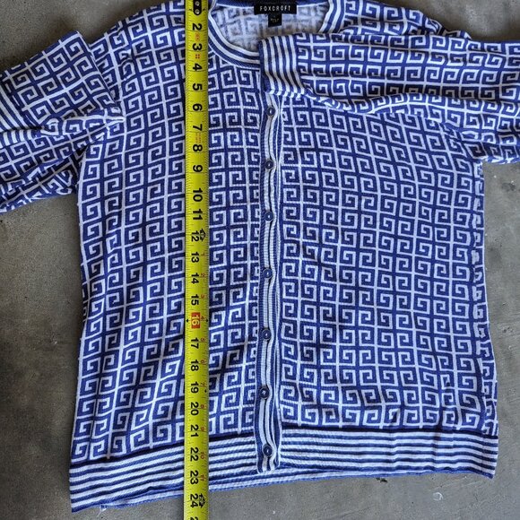 Blue White Button Down Geometric Cardigan Sweater - Picture 6 of 7